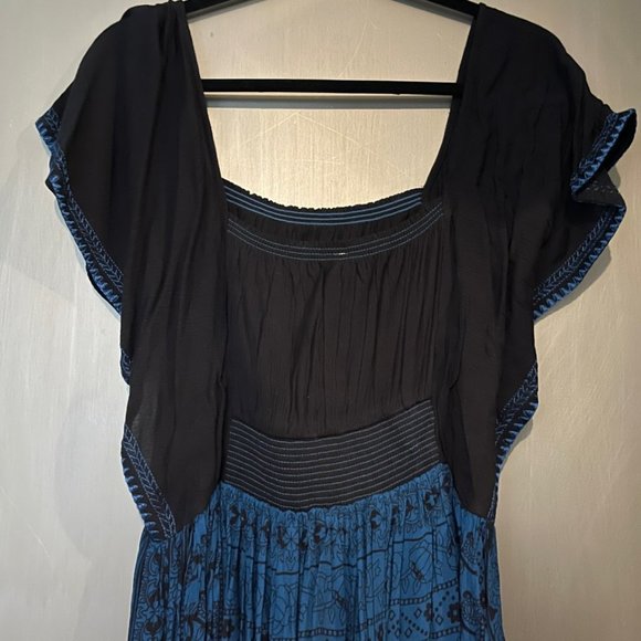 Free People Retro Boho Black & Blue vintage style peasant dress - Picture 2 of 12